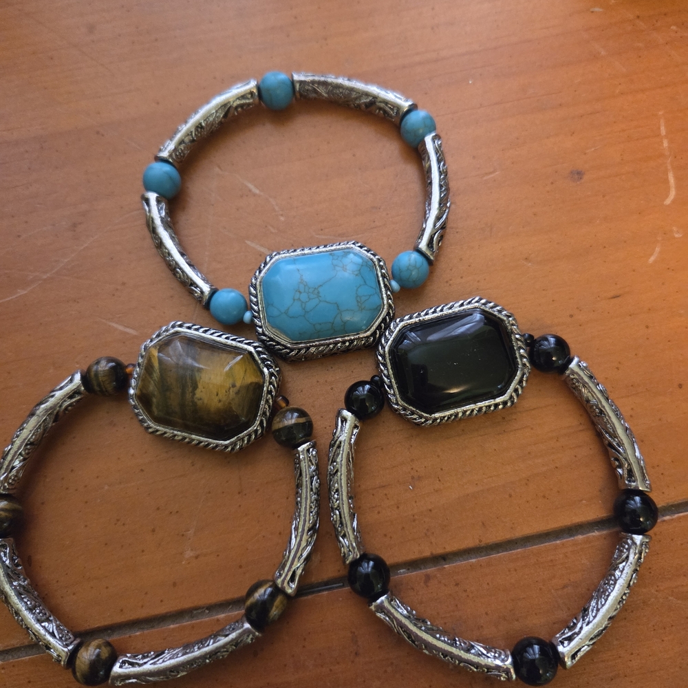 Silver and Turquoise Bracelet Set